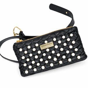 Juicy Couture Black Eco Leather Pearl Embellished Hands Free Waist Belt